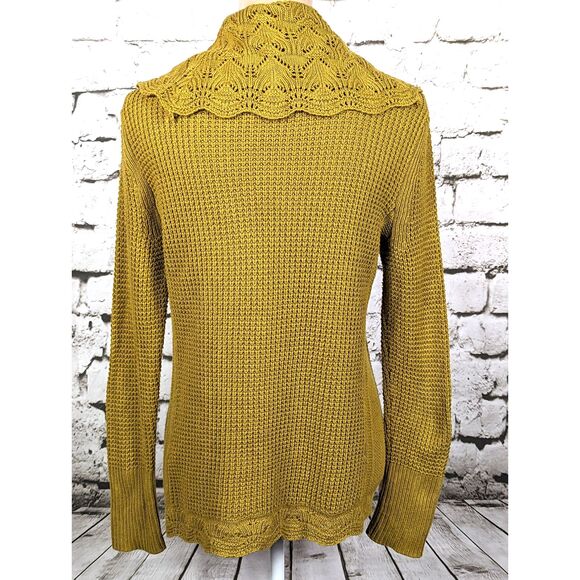 CHICO'S Cottage Boho Pointelle Waffle Knit Cowl Neck Sweater Golden Size 0 (S/4) - Picture 6 of 9